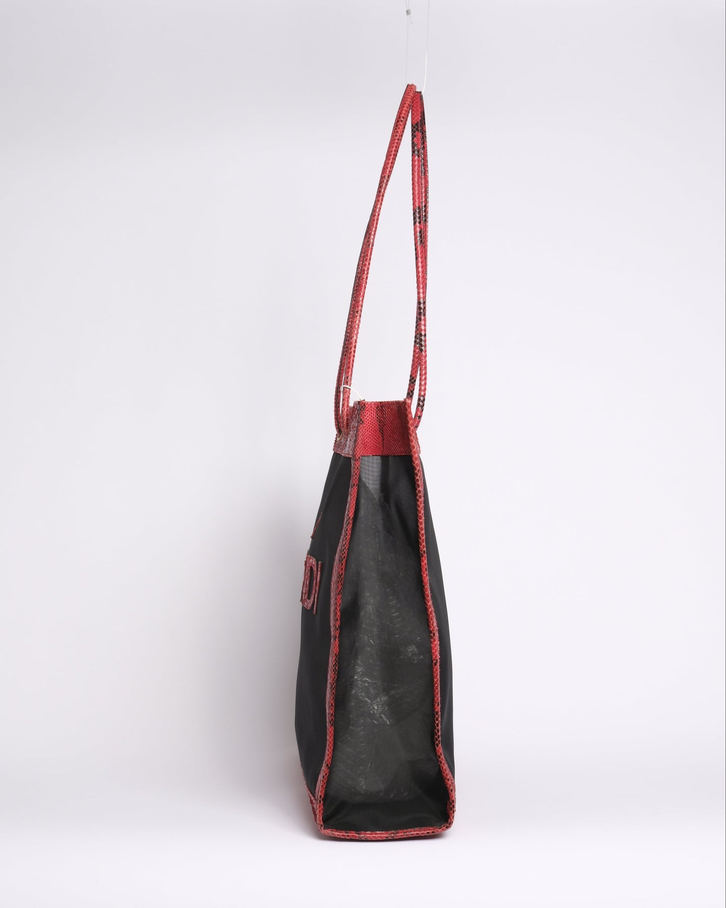 RARE Fendi Red & Black Python Leather Mesh Tote Bag