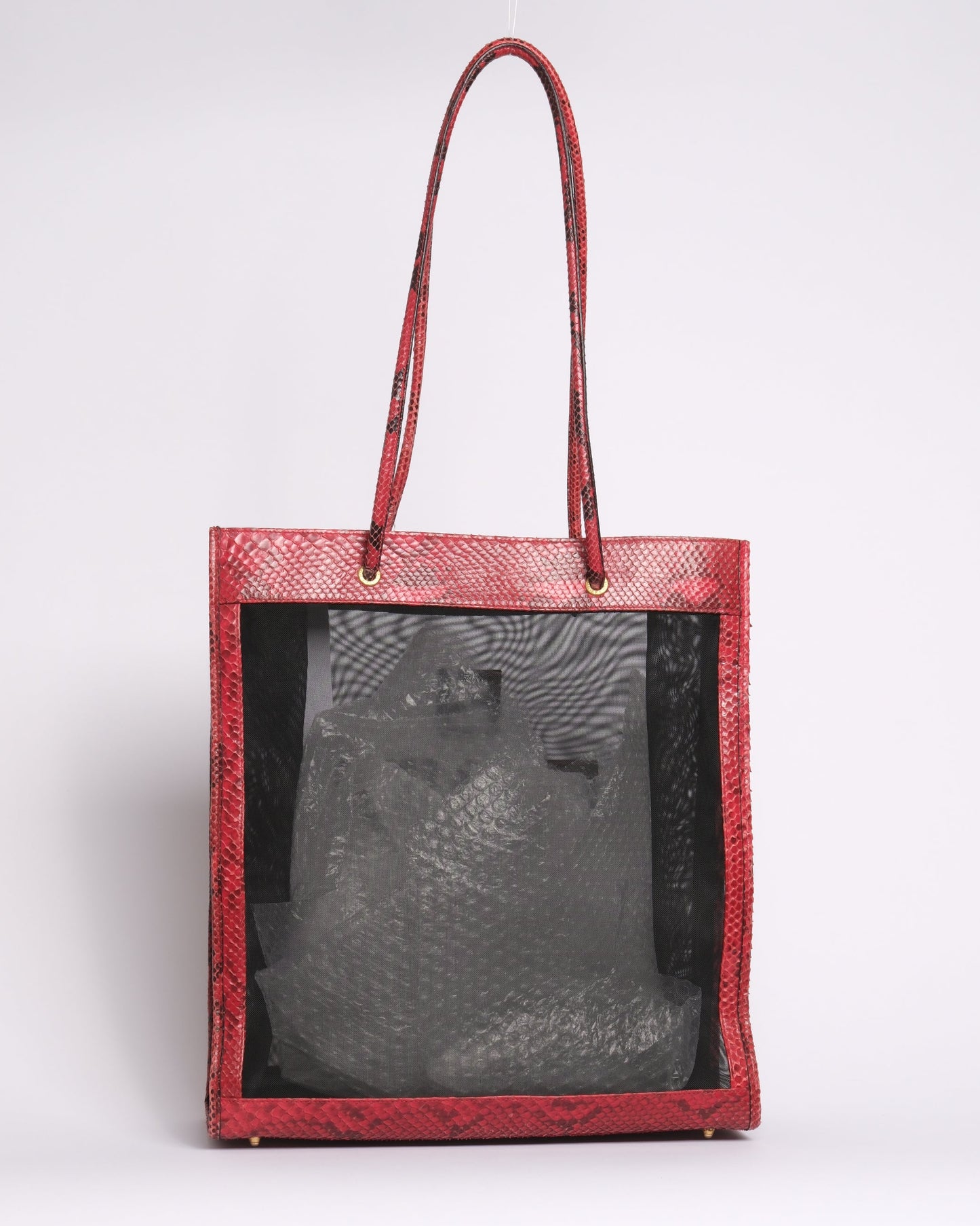 RARE Fendi Red & Black Python Leather Mesh Tote Bag