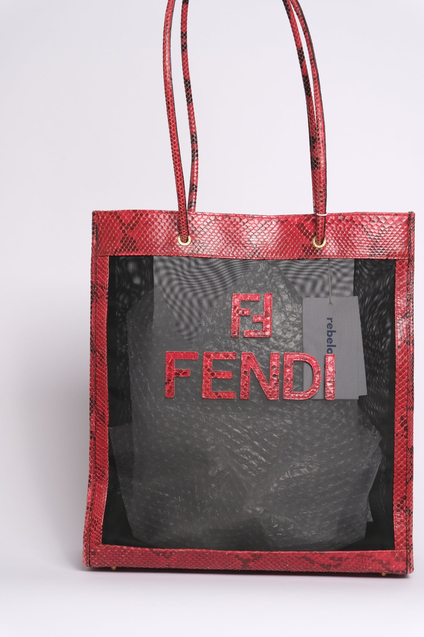 RARE Fendi Red & Black Python Leather Mesh Tote Bag