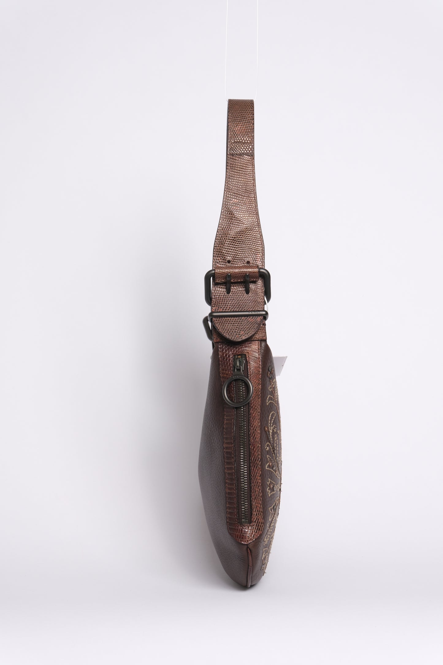 Fendi Brown Leather Embroidered Oyster Shoulder Bag