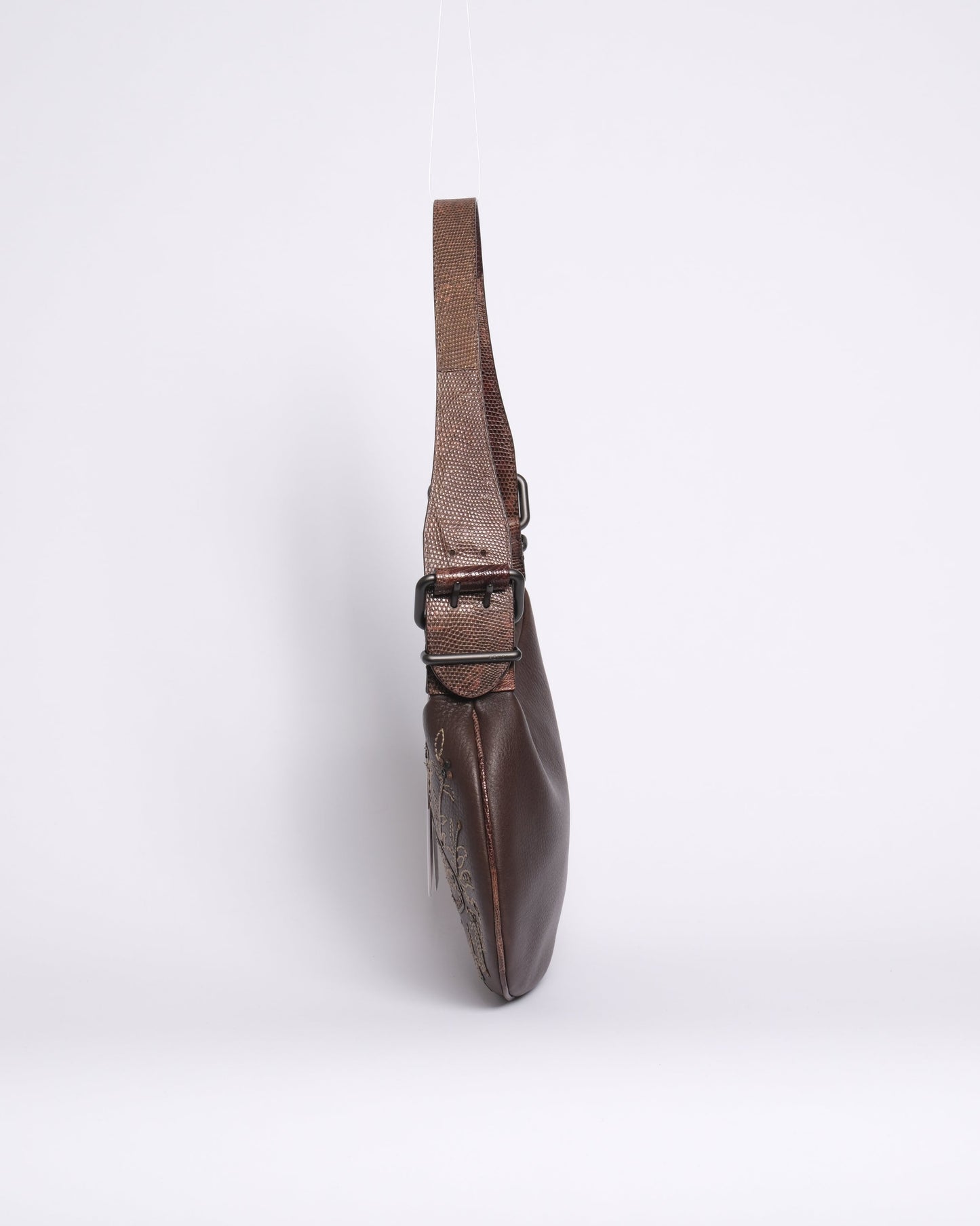 Fendi Brown Leather Embroidered Oyster Shoulder Bag