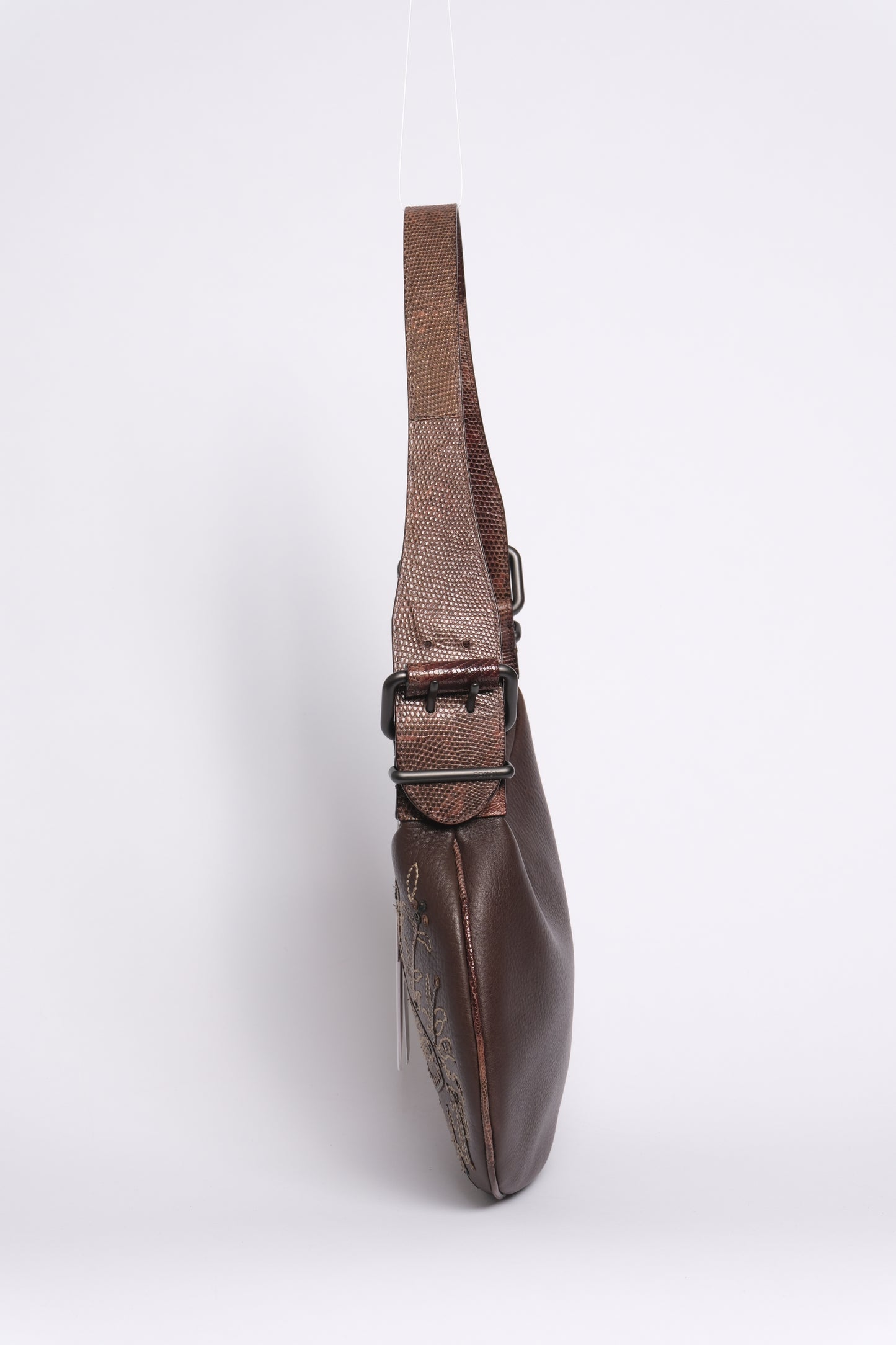 Fendi Brown Leather Embroidered Oyster Shoulder Bag