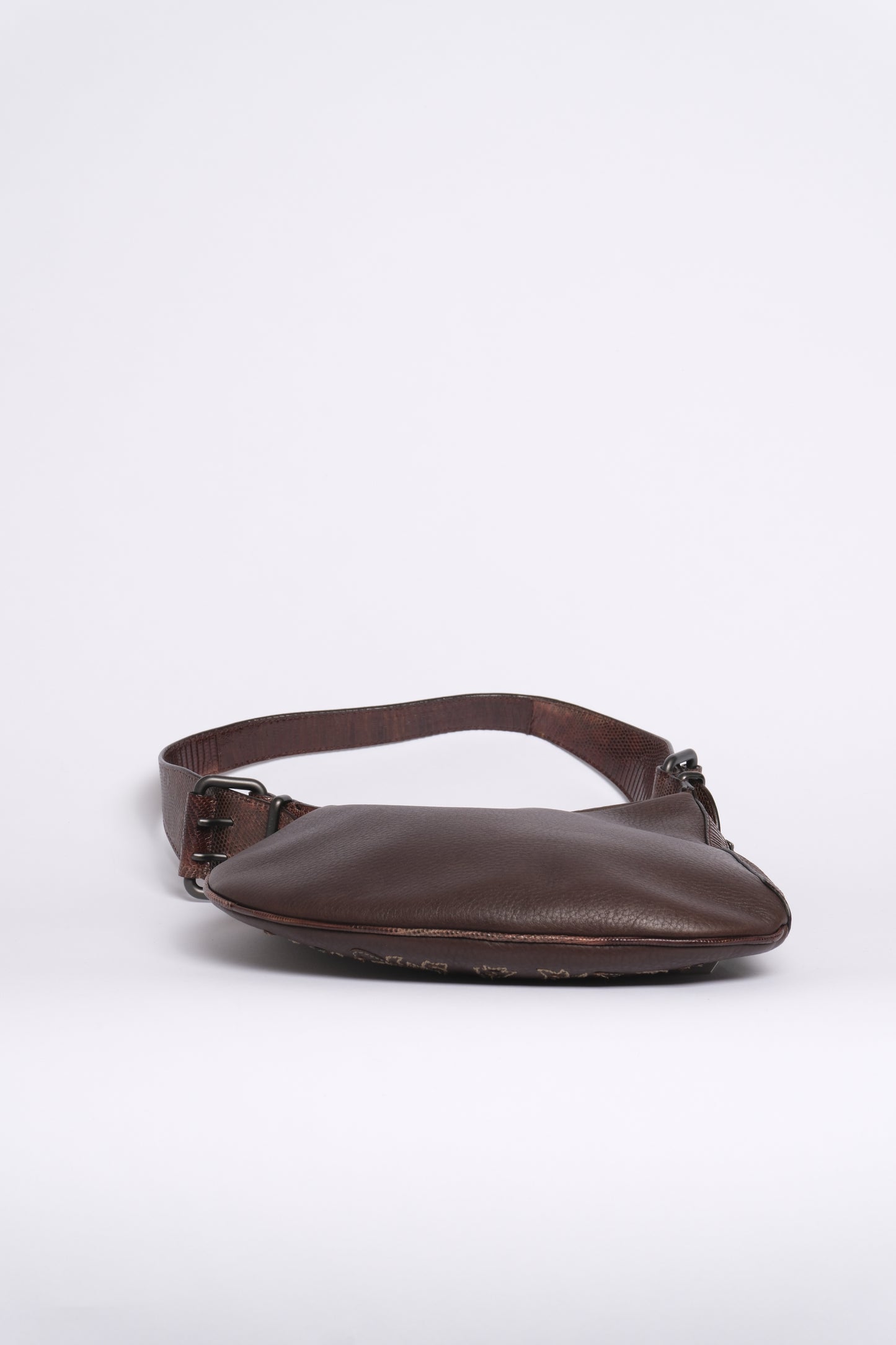Fendi Brown Leather Embroidered Oyster Shoulder Bag