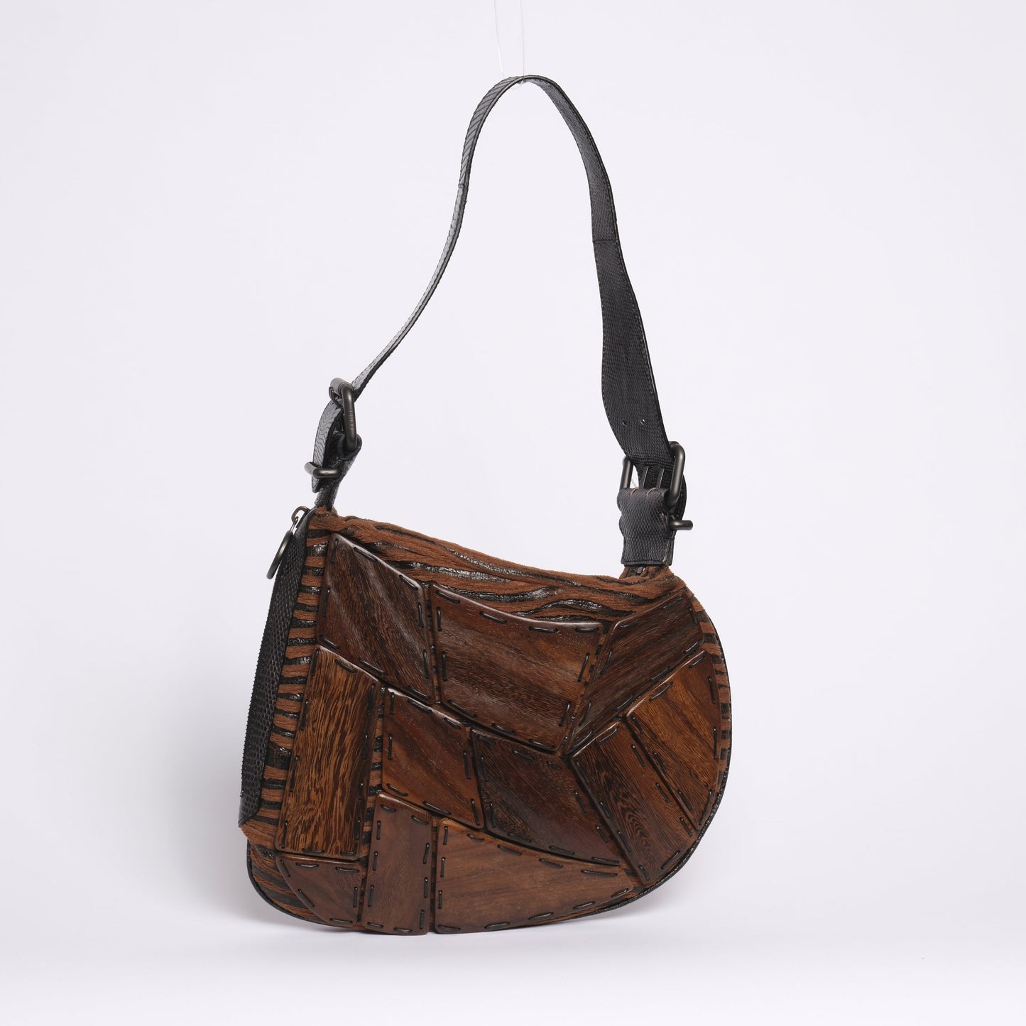 Fendi Brown Multicolored Wood Paneled Oyster Bag (Copy)