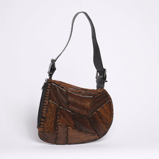 Fendi Brown Multicolored Wood Paneled Oyster Bag
