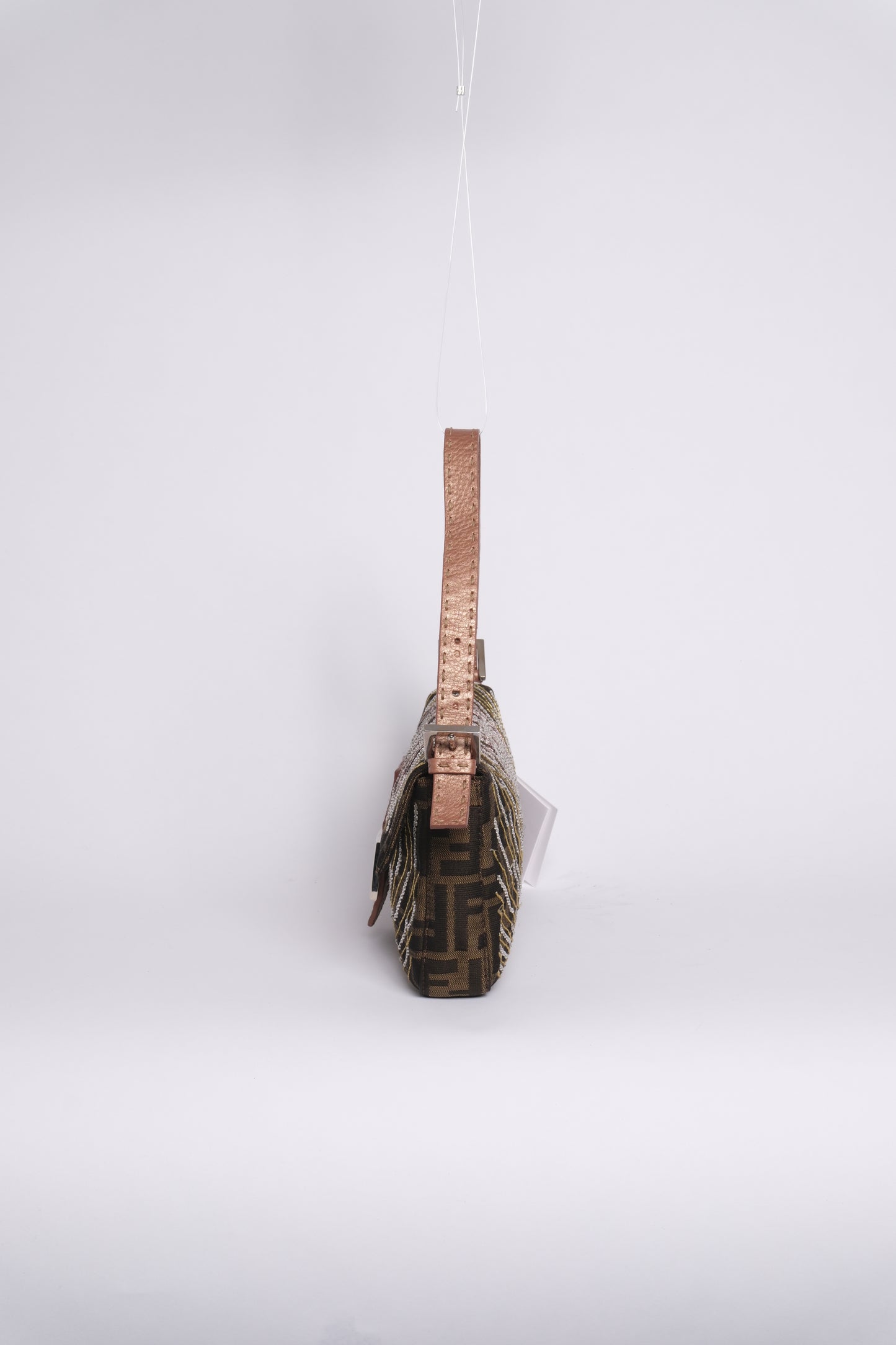 RARE Fendi Brown Zucca Canvas Beaded Baguette