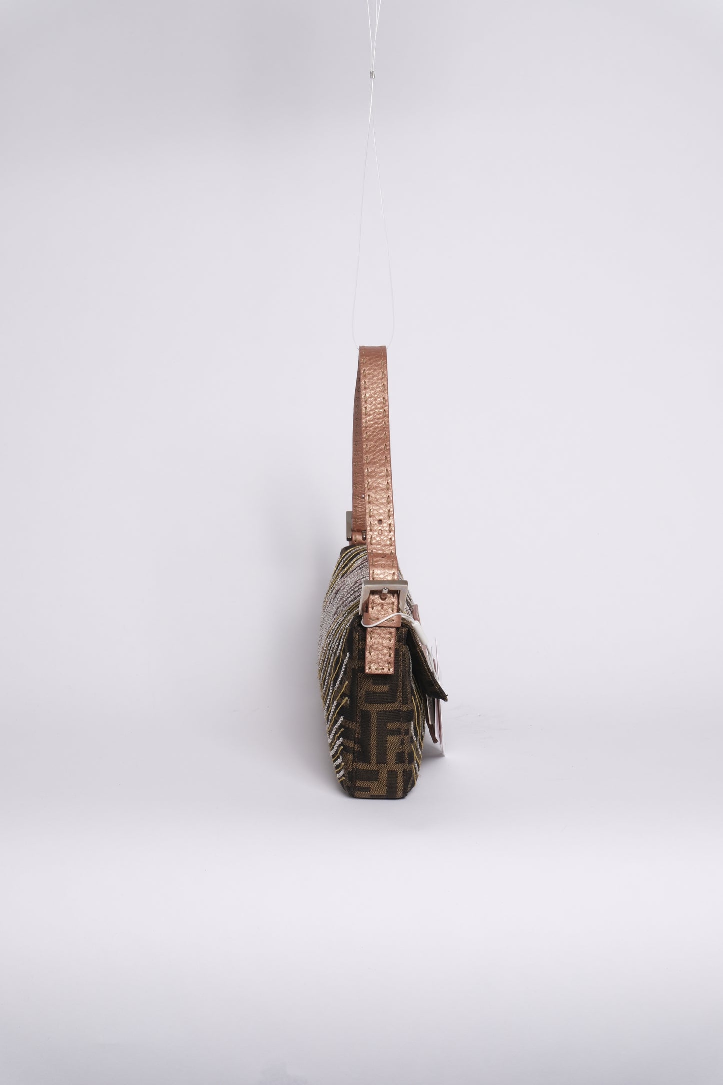 RARE Fendi Brown Zucca Canvas Beaded Baguette