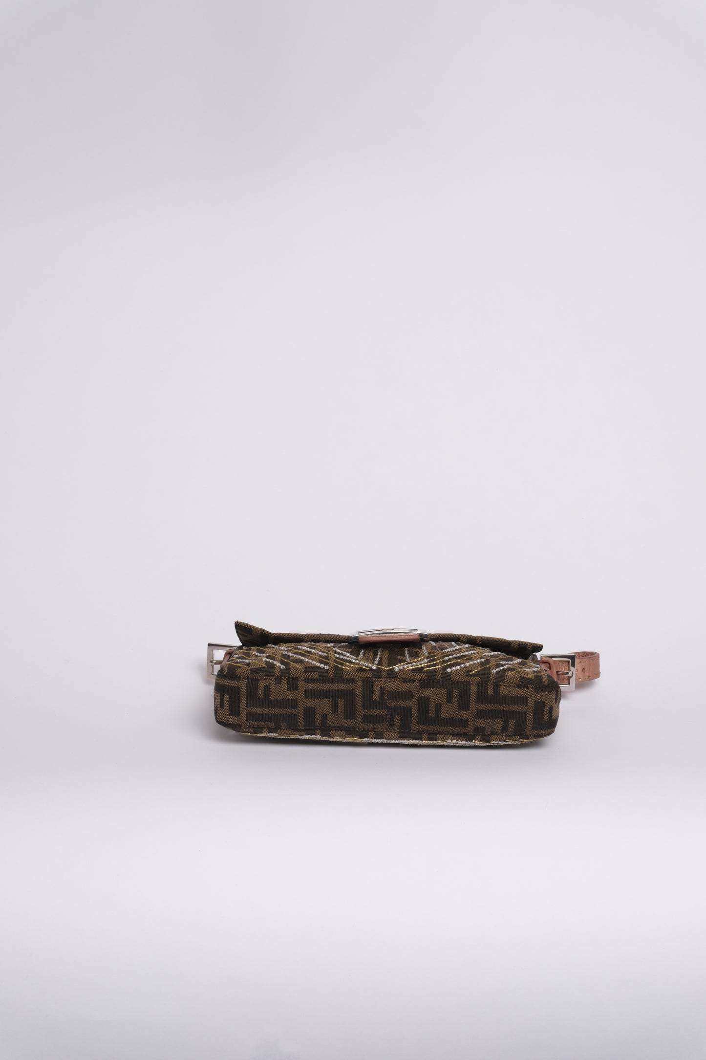 RARE Fendi Brown Zucca Canvas Beaded Baguette