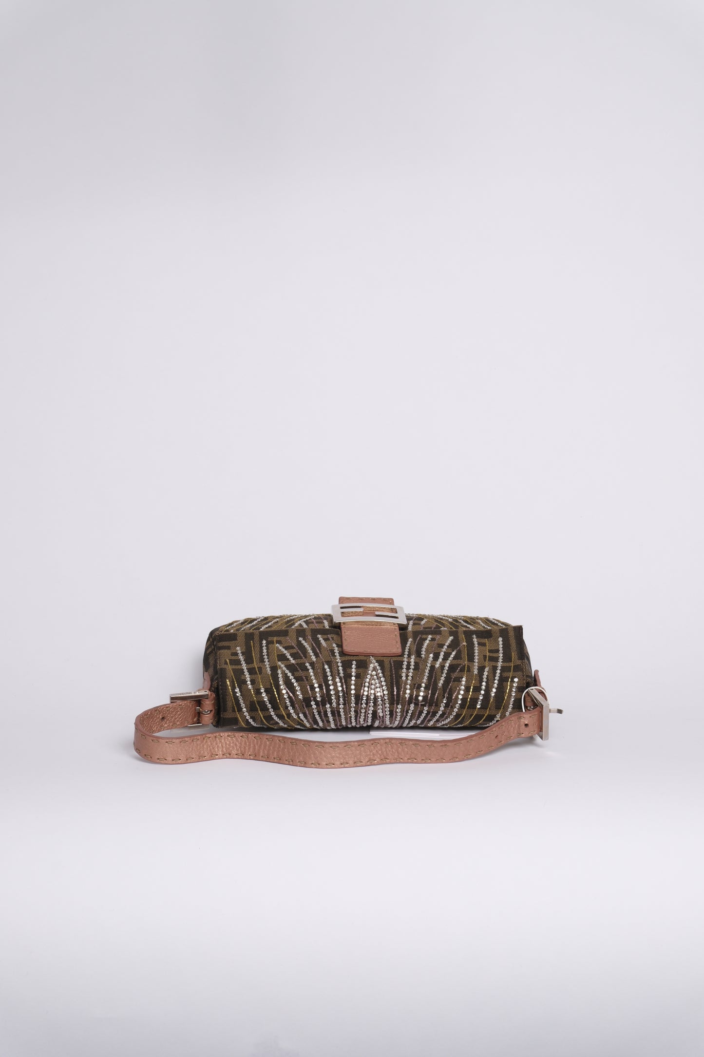RARE Fendi Brown Zucca Canvas Beaded Baguette