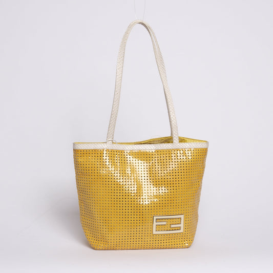 Fendi Yellow Preforated Leather Shoulder Bag