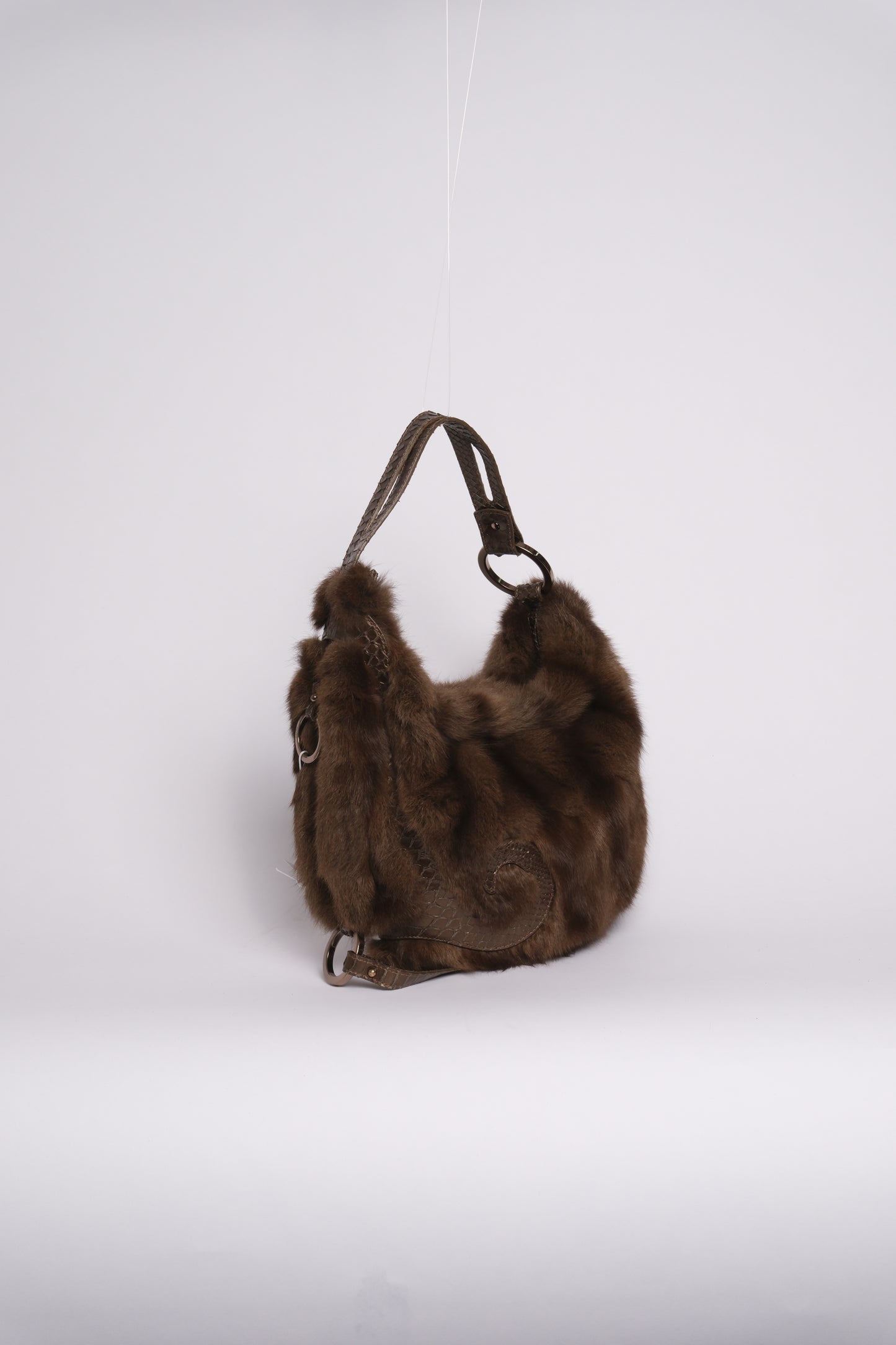 Fendi Brown Fur & Snakeskin Leather Oyster Bag