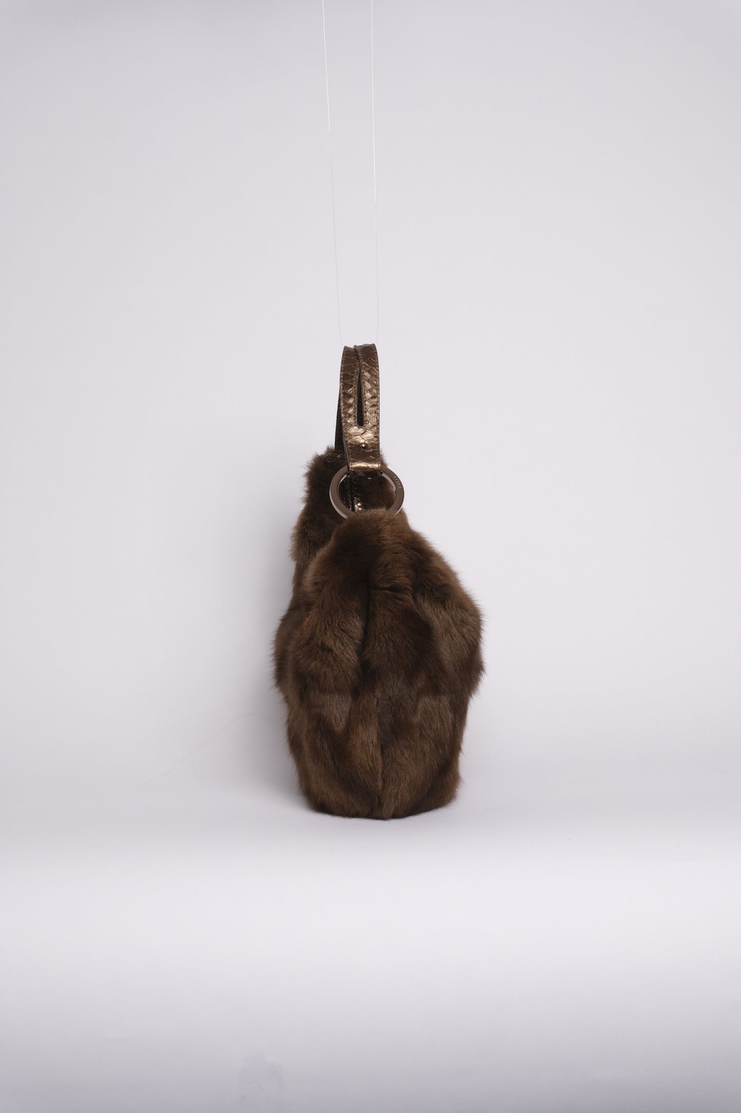 Fendi Brown Fur & Snakeskin Leather Oyster Bag