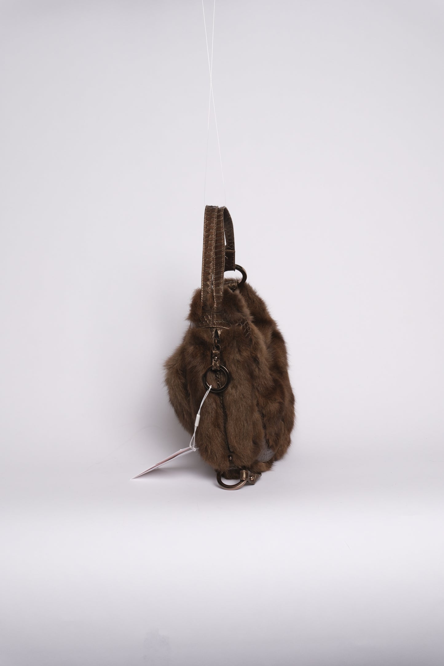 Fendi Brown Fur & Snakeskin Leather Oyster Bag