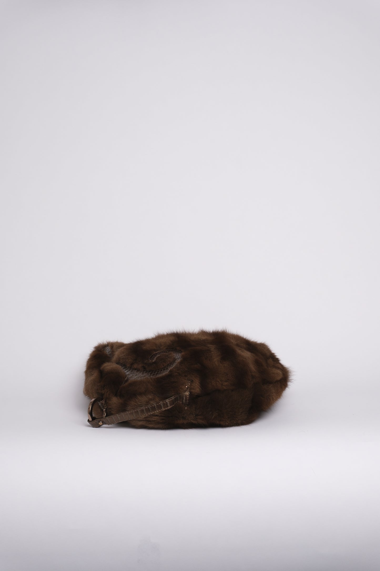 Fendi Brown Fur & Snakeskin Leather Oyster Bag