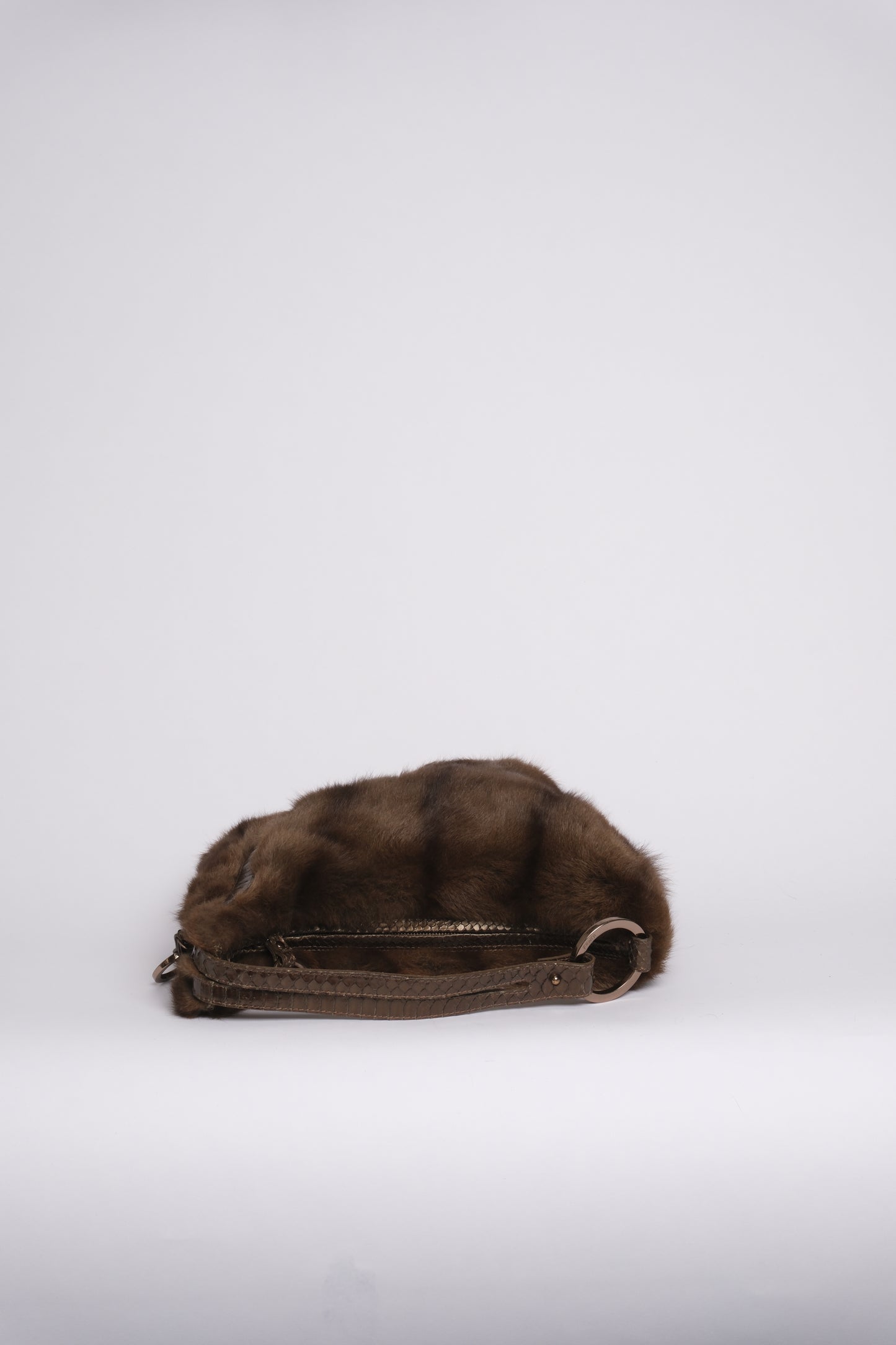 Fendi Brown Fur & Snakeskin Leather Oyster Bag