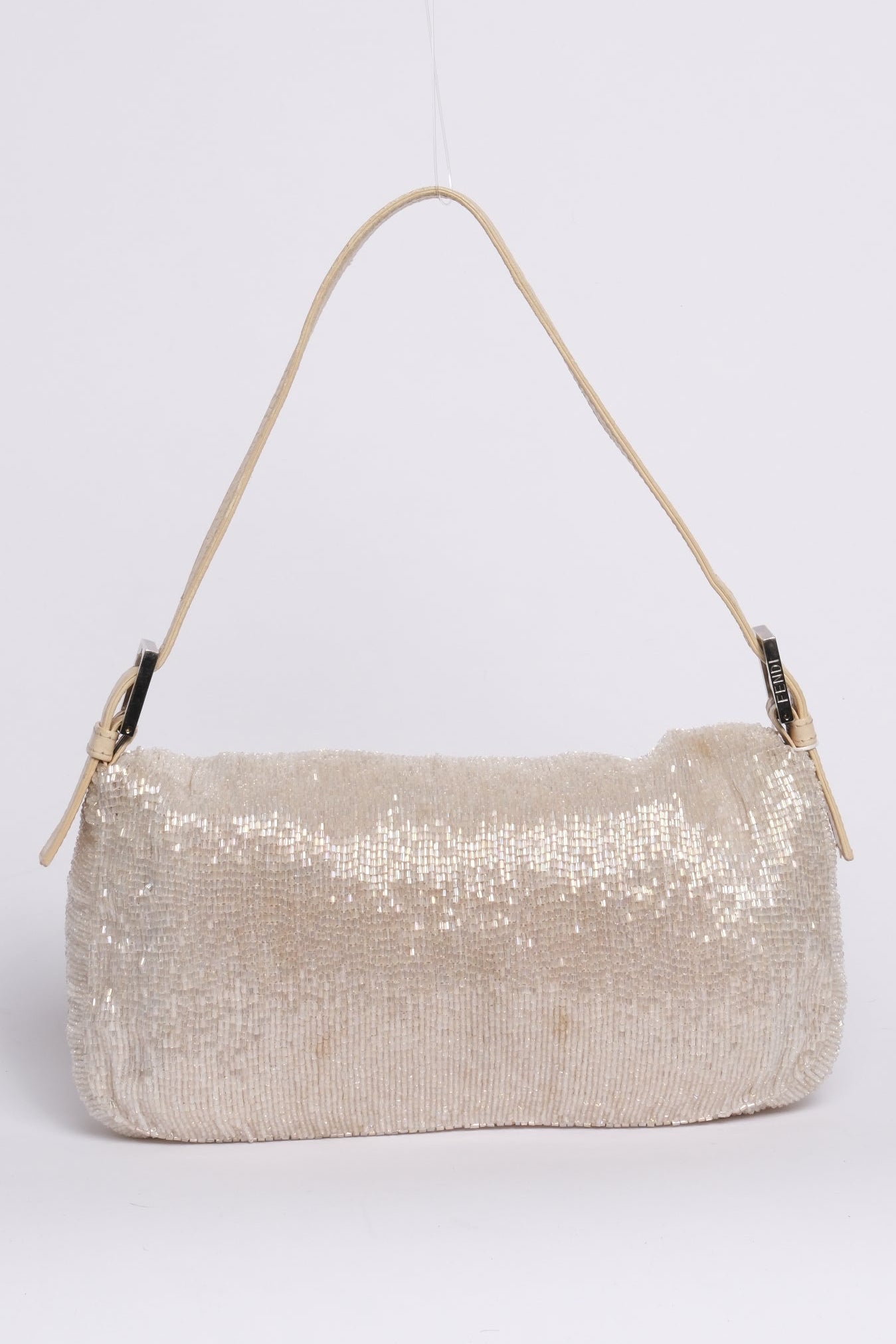 Fendi Beige Beaded & Leather Baguette Shoulder Bag