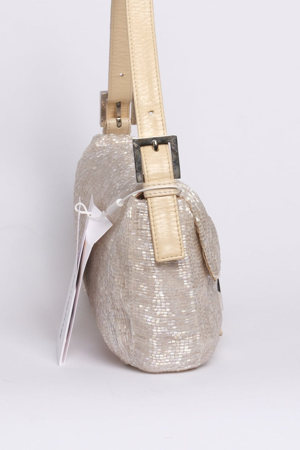 Fendi Beige Beaded & Leather Baguette Shoulder Bag