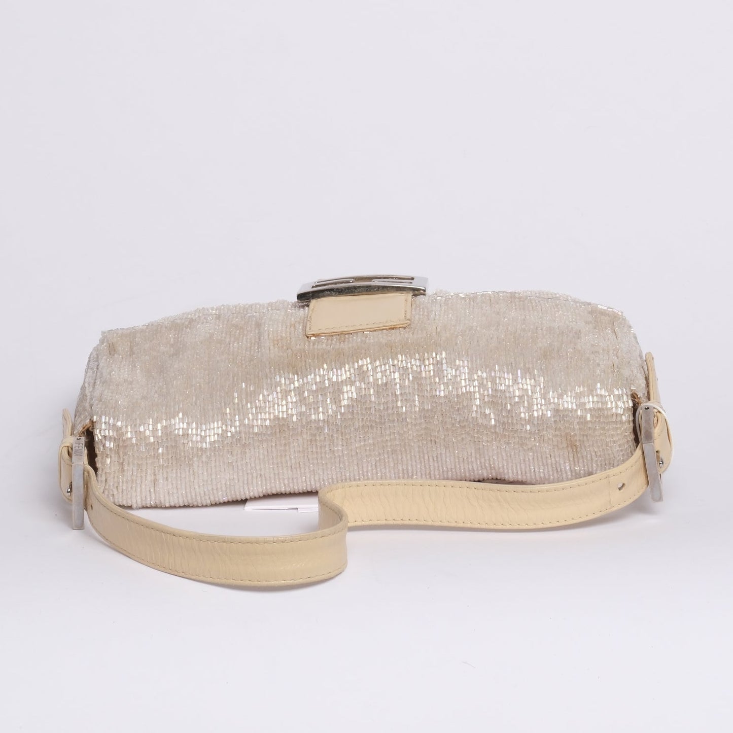 Fendi Beige Beaded & Leather Baguette Shoulder Bag