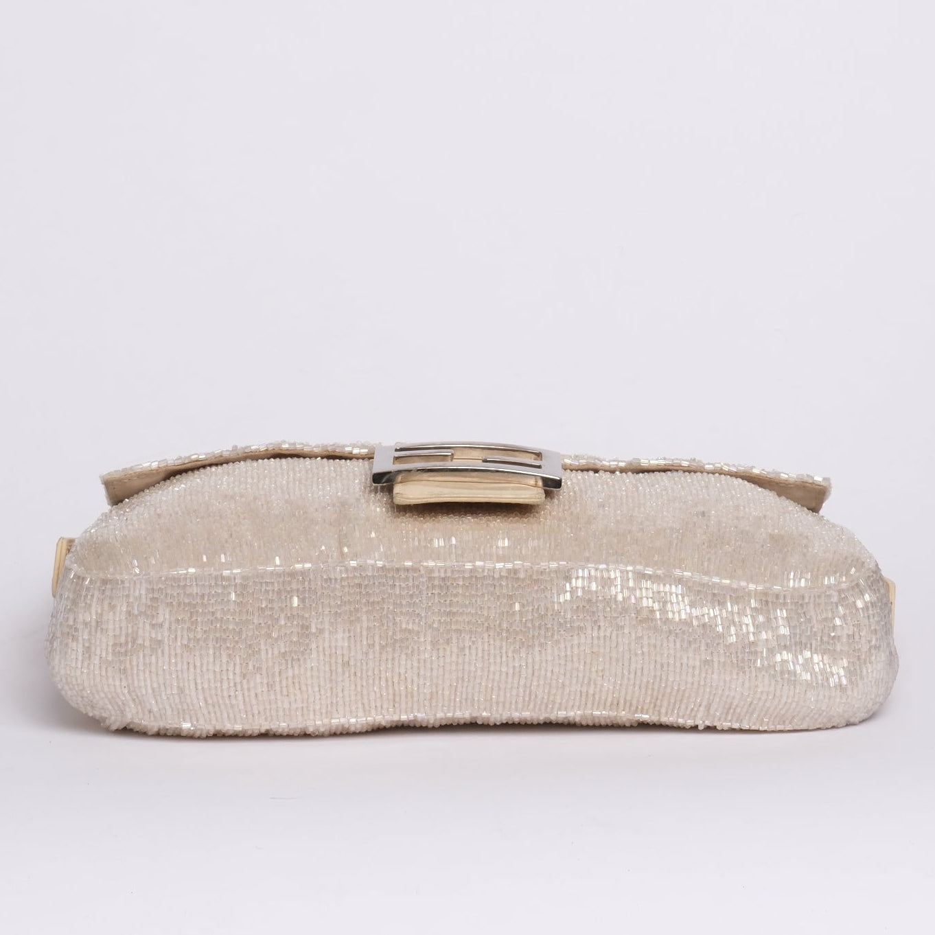 Fendi Beige Beaded & Leather Baguette Shoulder Bag