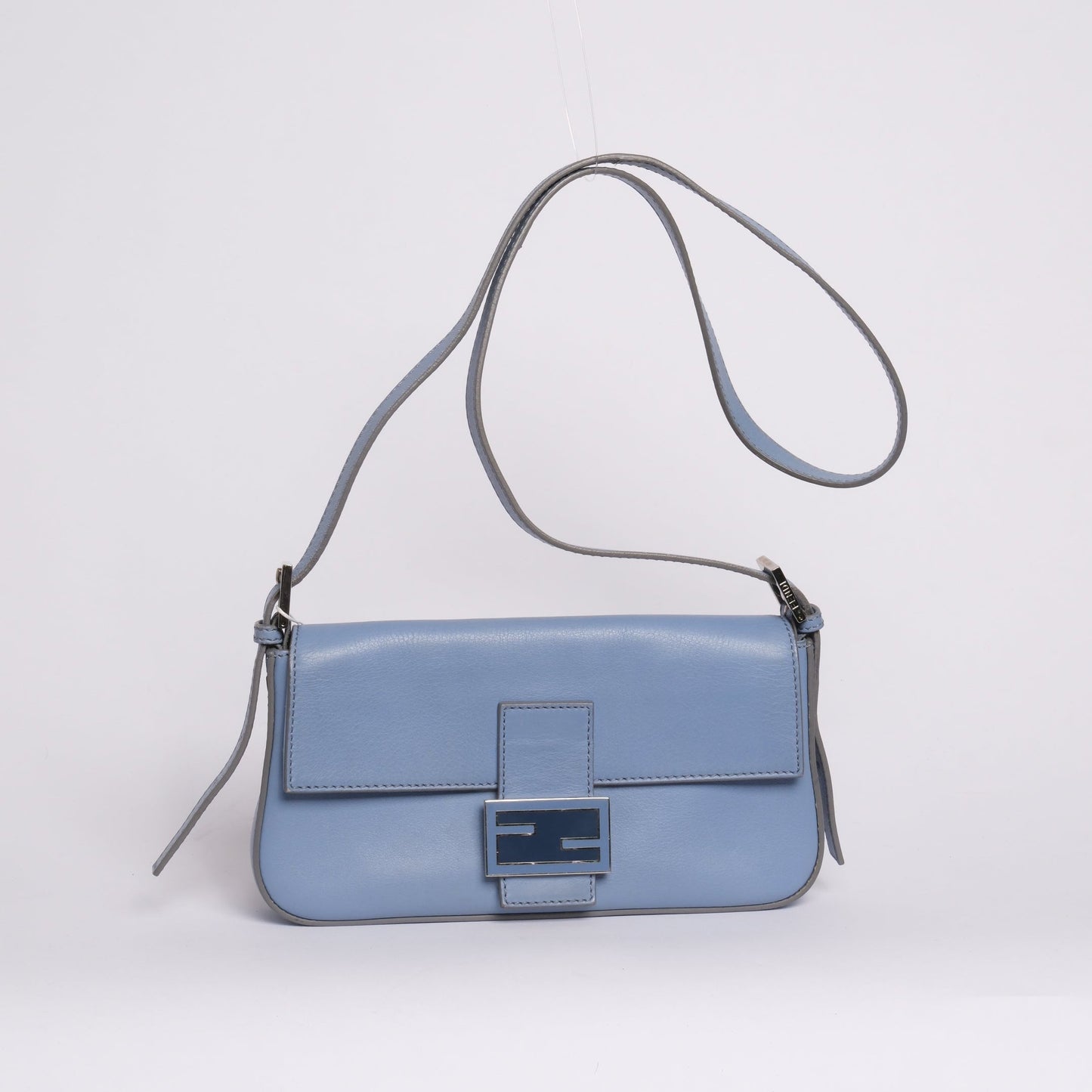Fendi Light Blue Leather Baguette Shoulder Bag