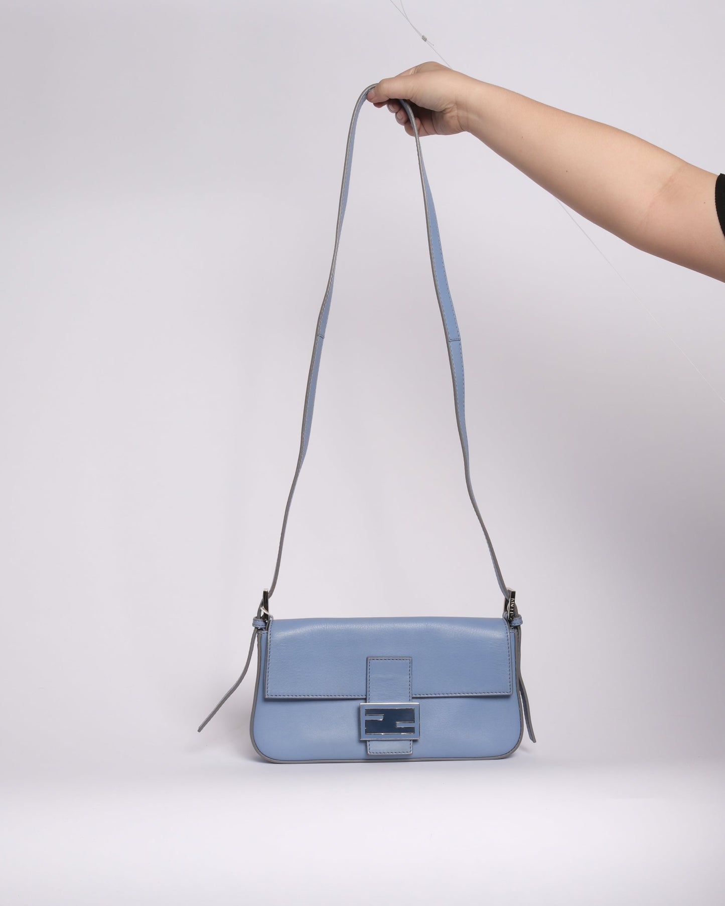 Fendi Light Blue Leather Baguette Shoulder Bag