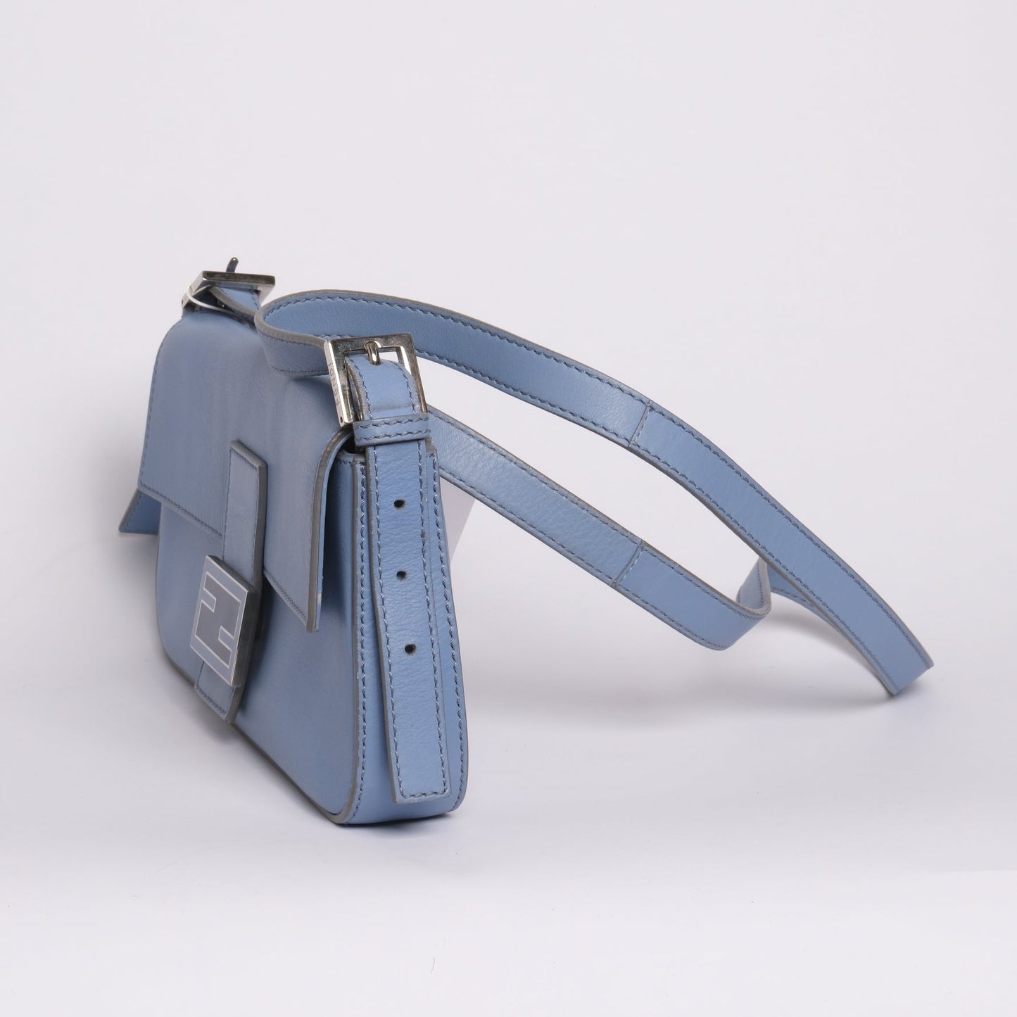 Fendi Light Blue Leather Baguette Shoulder Bag