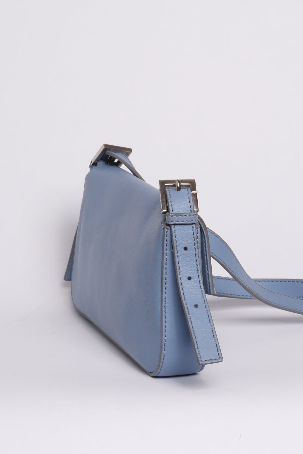 Fendi Light Blue Leather Baguette Shoulder Bag