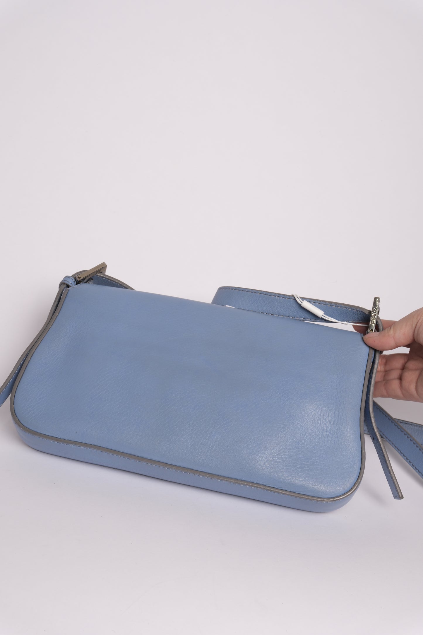 Fendi Light Blue Leather Baguette Shoulder Bag