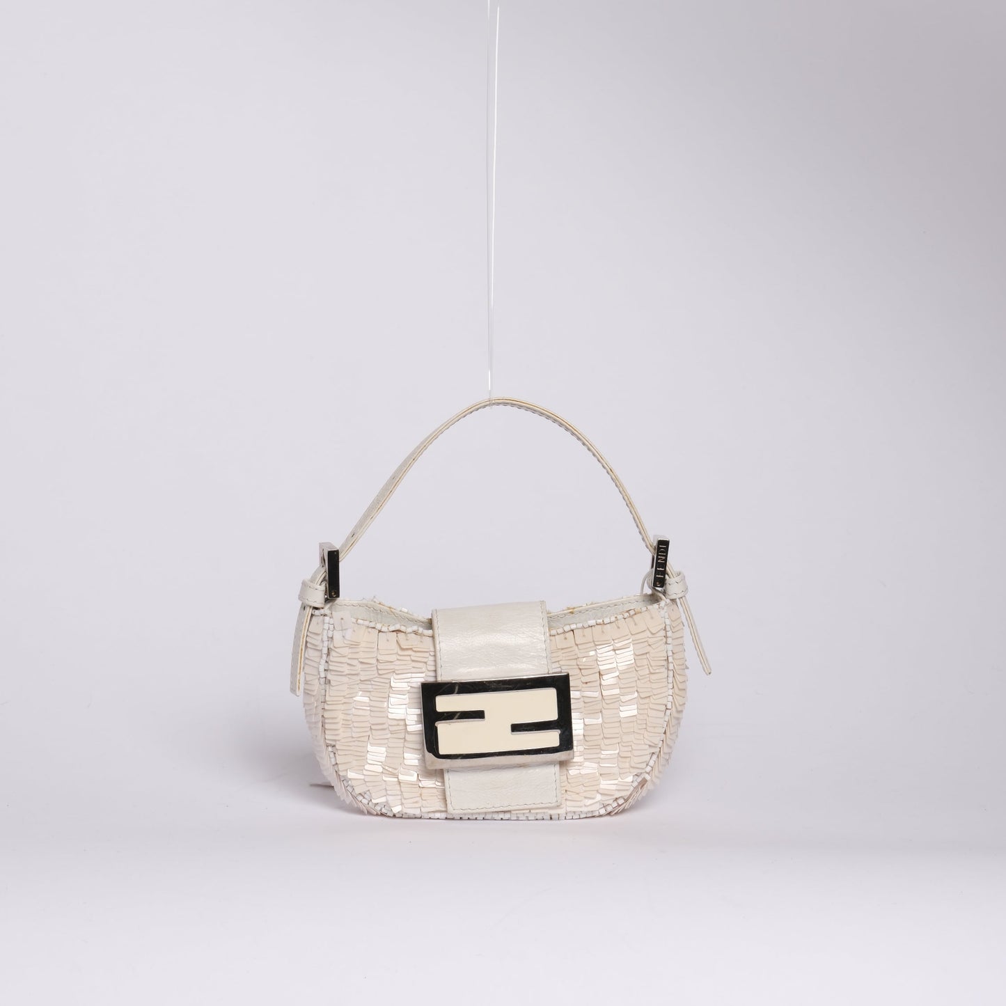 Fendi White Sequin & Leather Mini Croissant Top Handle Bag