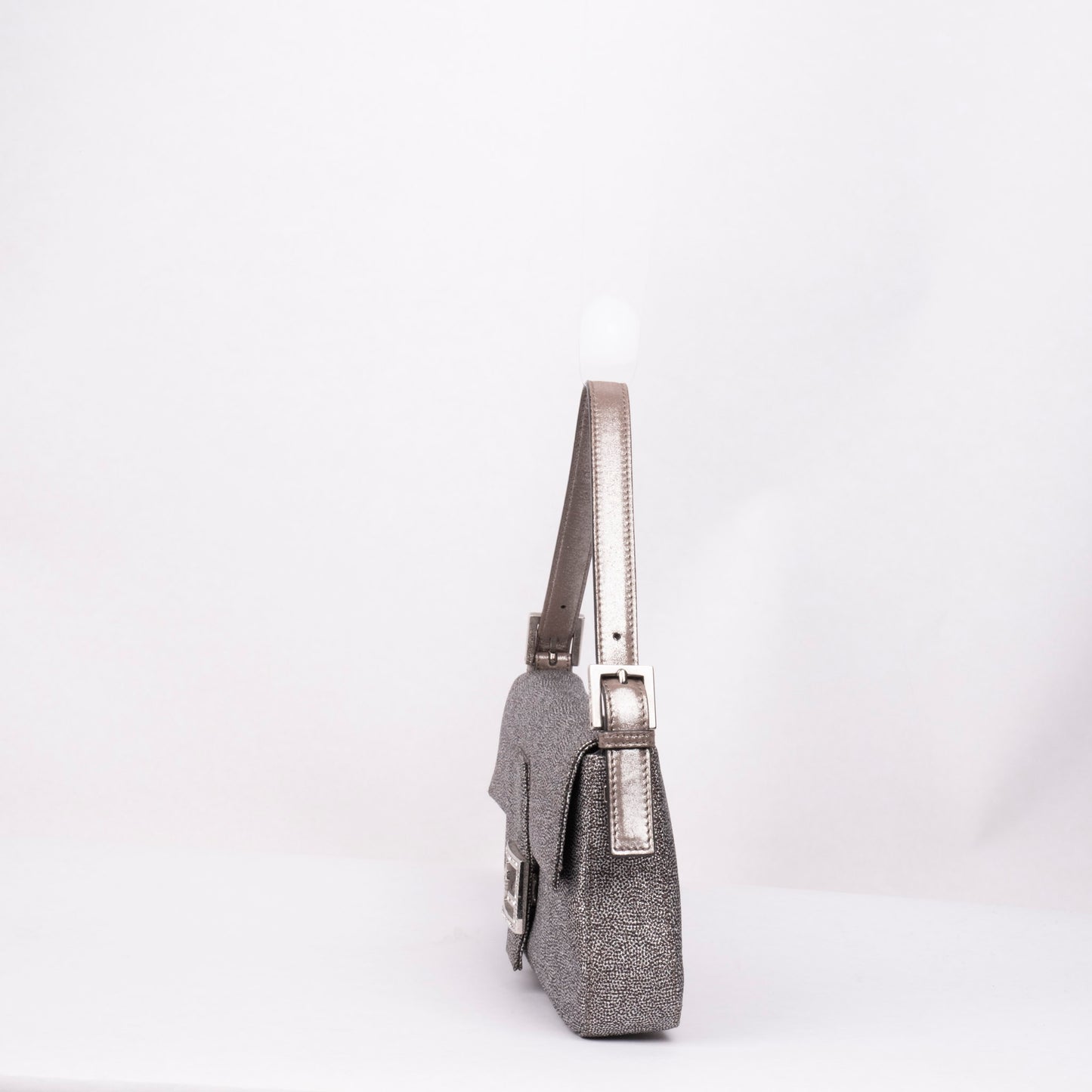 Fendi Metallic Textured Baguette w/ Rhinestone Hardware