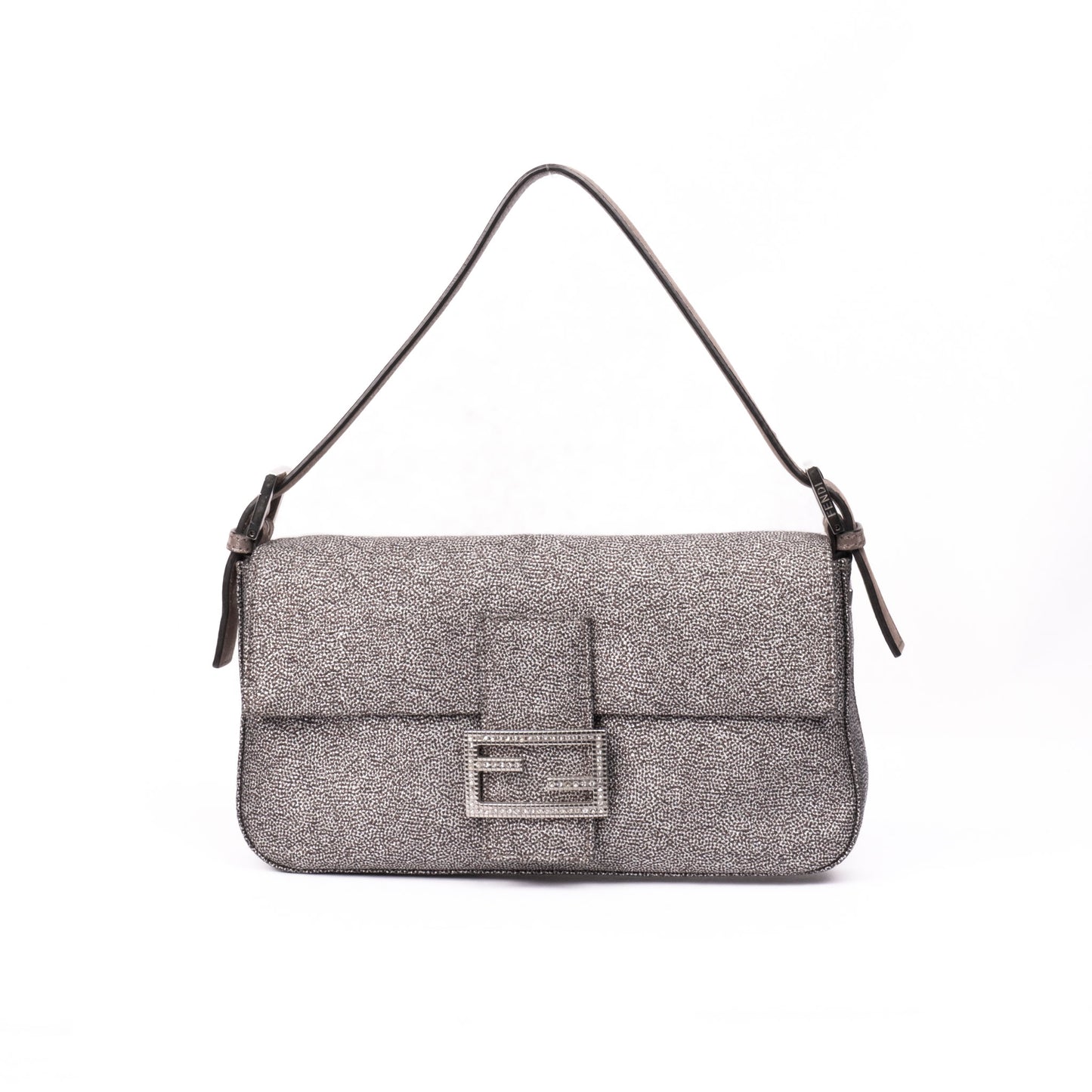 Fendi Metallic Textured Baguette w/ Rhinestone Hardware