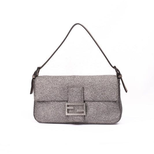 Fendi Metallic Textured Baguette w/ Rhinestone Hardware