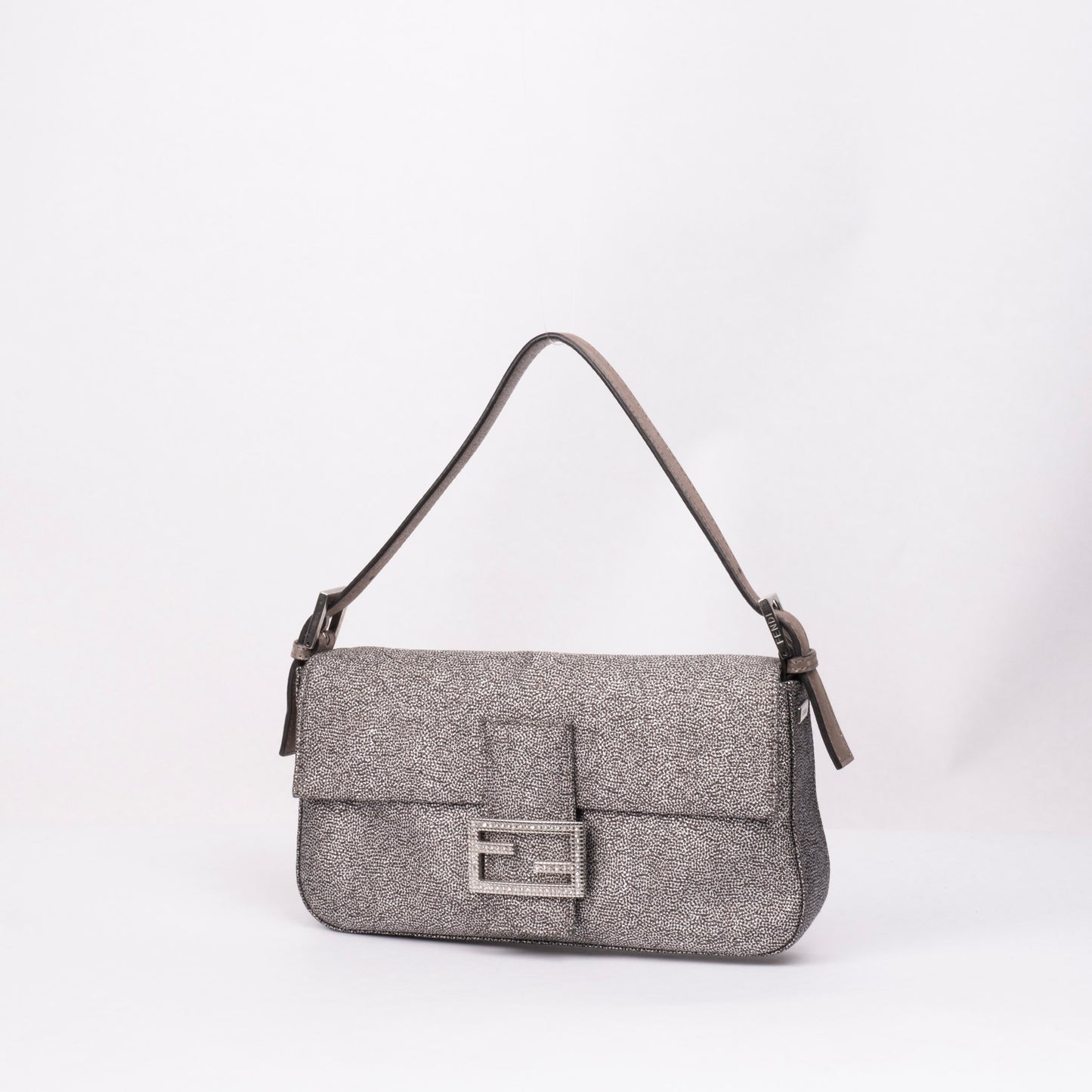 Fendi Metallic Textured Baguette w/ Rhinestone Hardware