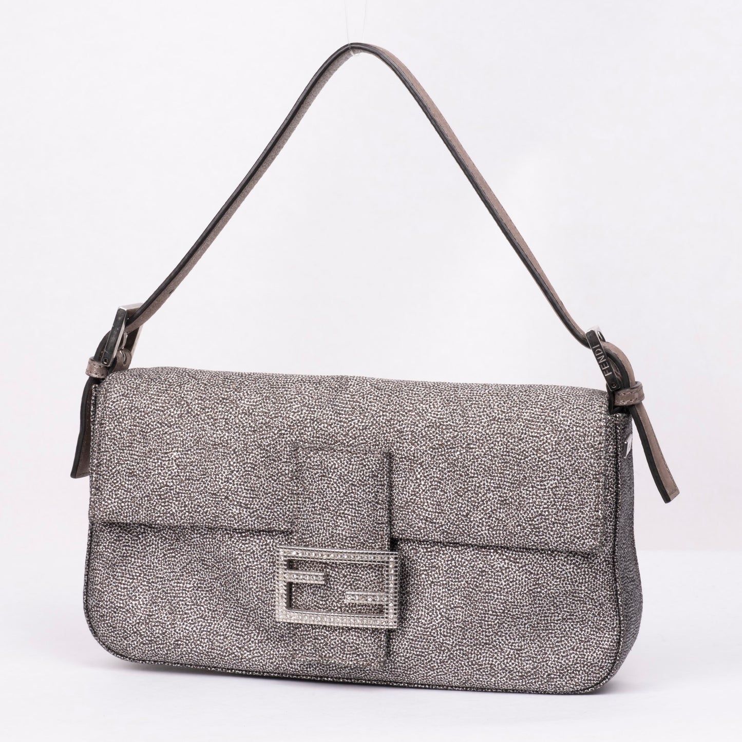 Fendi Metallic Textured Baguette w/ Rhinestone Hardware