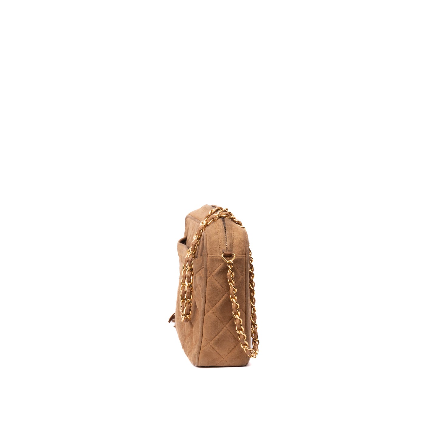 Chanel Brown Suede Quilted Fringe Camera Shoulder Bag