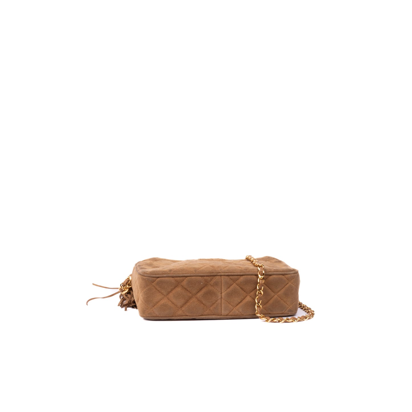 Chanel Brown Suede Quilted Fringe Camera Shoulder Bag