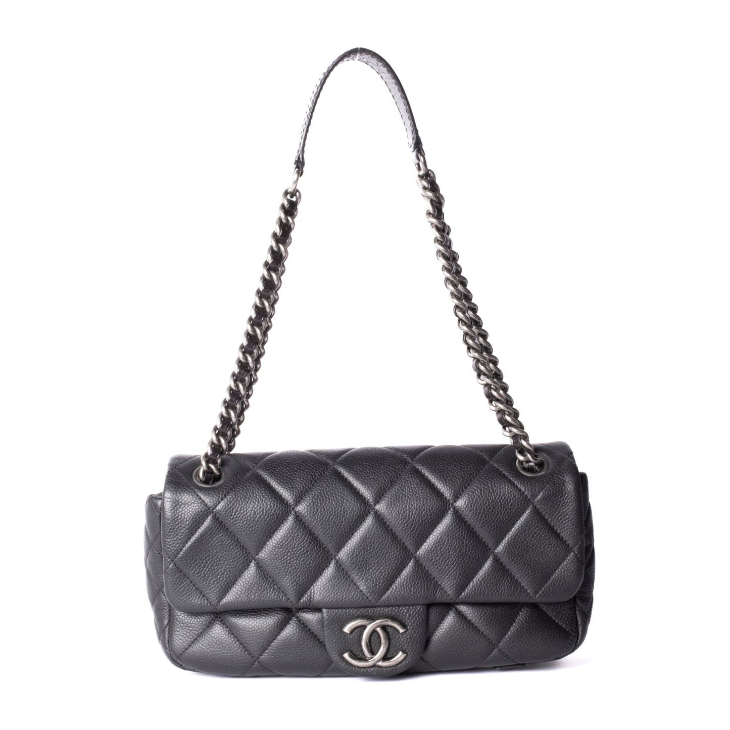 Chanel Black Caviar Leather Quilted Casual Flap Shoulder Bag