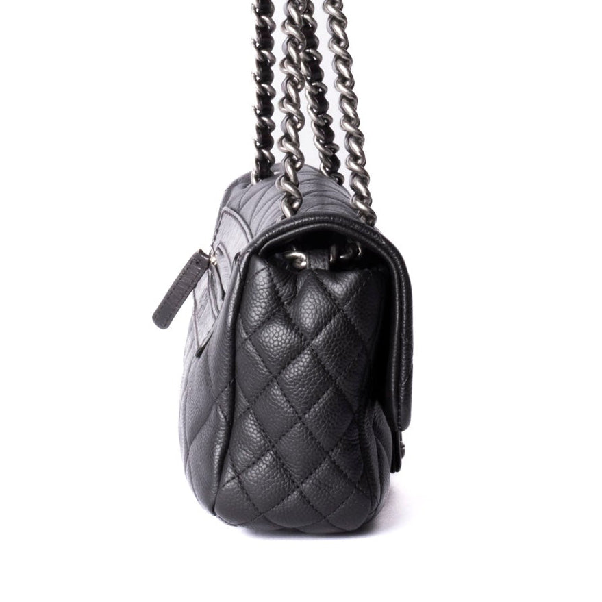 Chanel Black Caviar Leather Quilted Casual Flap Shoulder Bag
