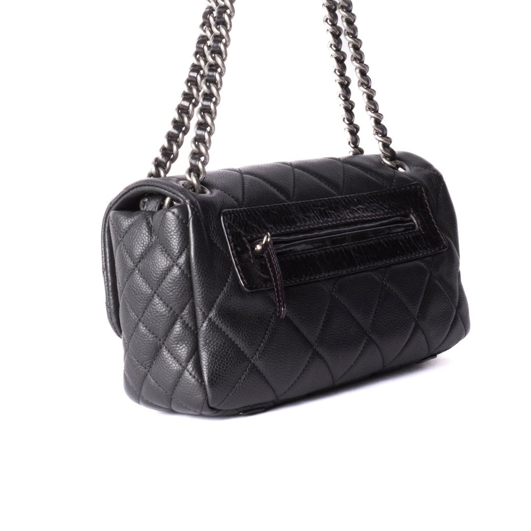 Chanel Black Caviar Leather Quilted Casual Flap Shoulder Bag