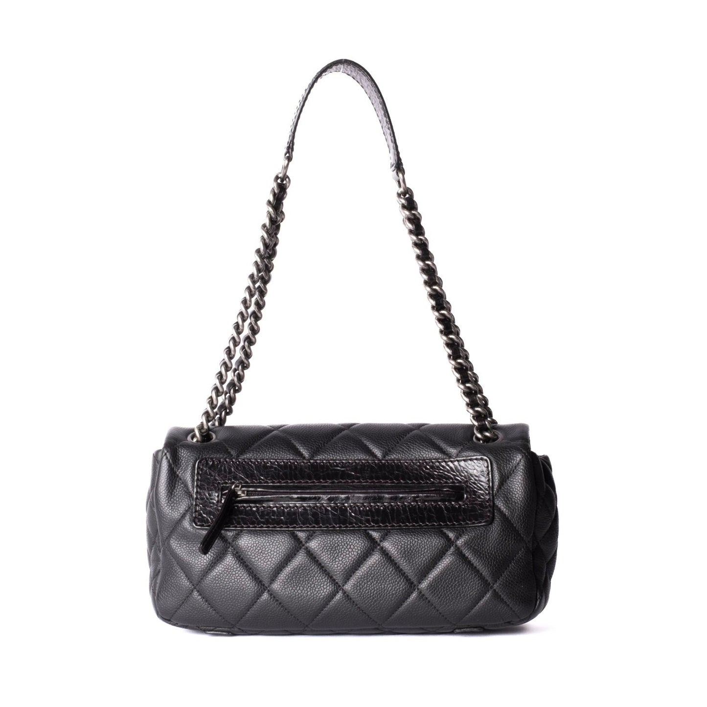 Chanel Black Caviar Leather Quilted Casual Flap Shoulder Bag