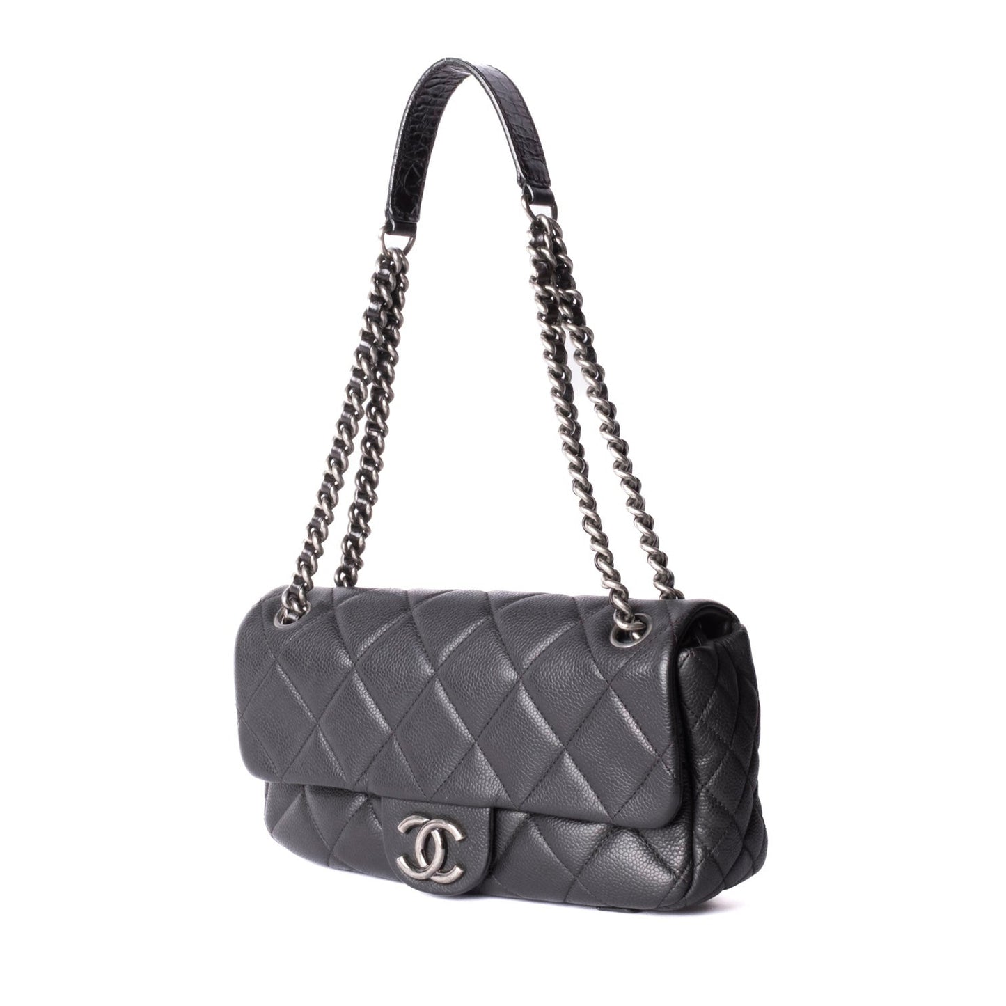 Chanel Black Caviar Leather Quilted Casual Flap Shoulder Bag