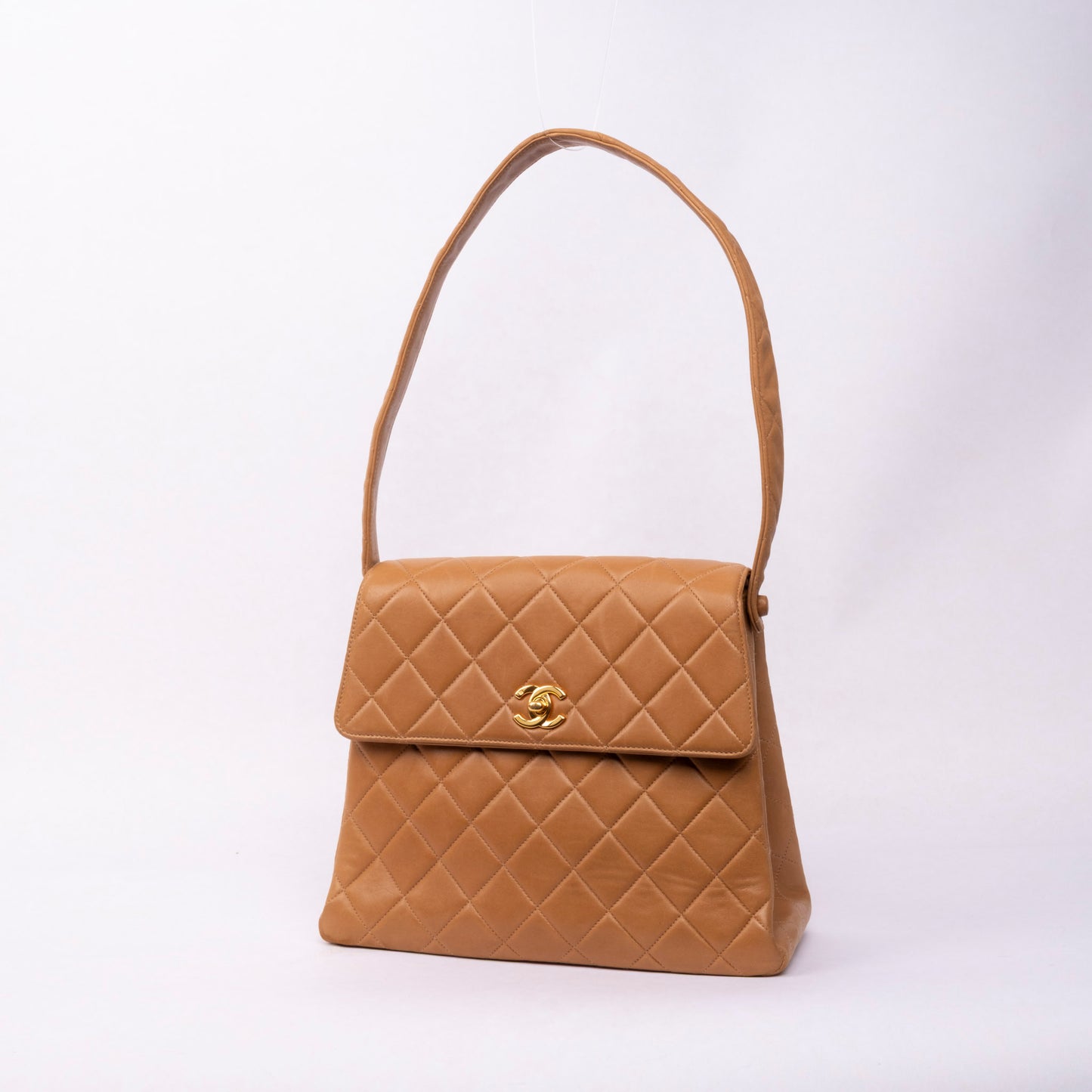 Chanel 1992 Brown Lambskin Quilted Kelly Shoulder Bag