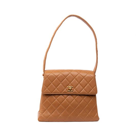 Chanel 1992 Brown Lambskin Quilted Kelly Shoulder Bag