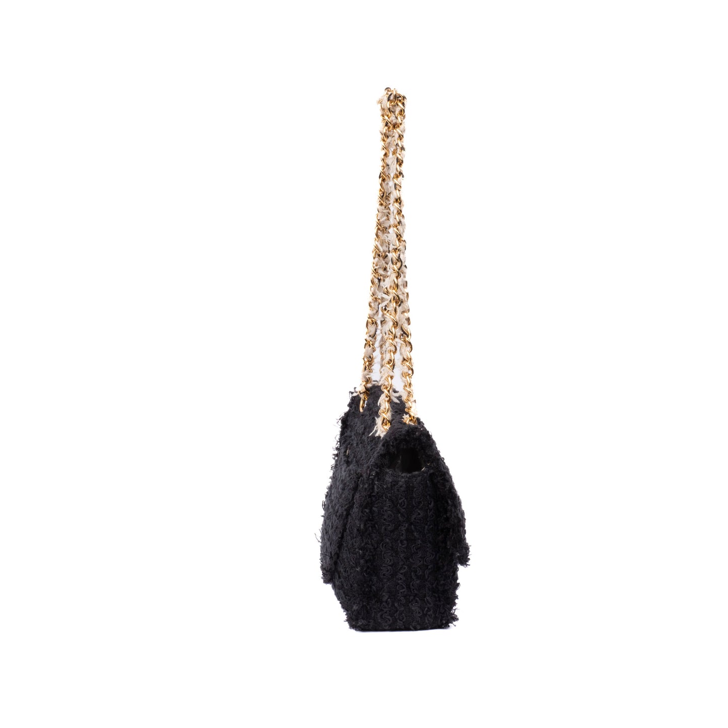 Chanel Black Tweed Matelasse Medium Flap