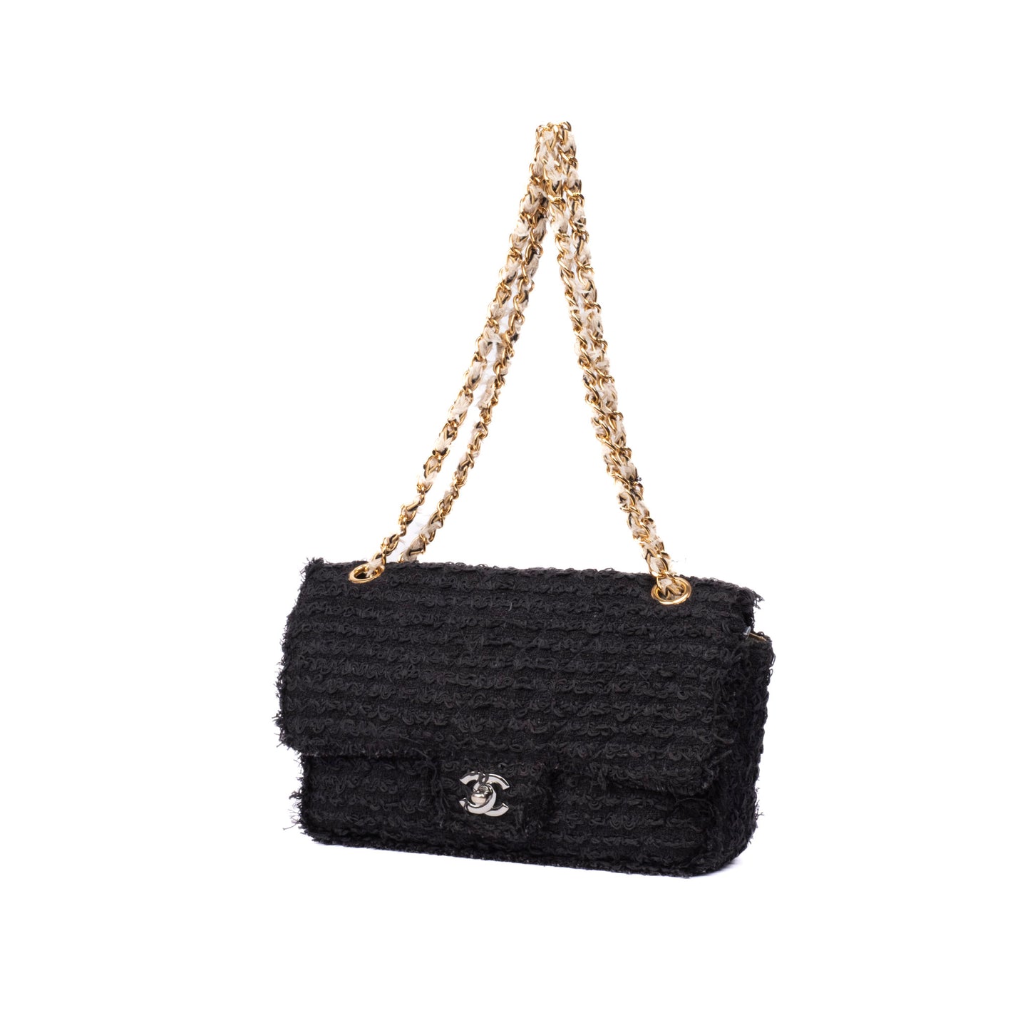 Chanel Black Tweed Matelasse Medium Flap