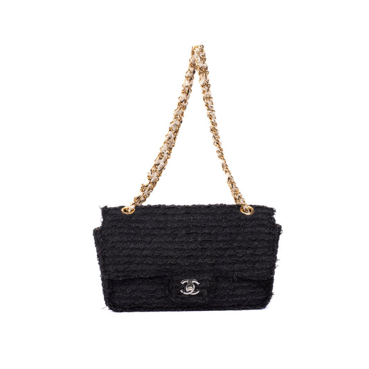Chanel Black Tweed Matelasse Medium Flap