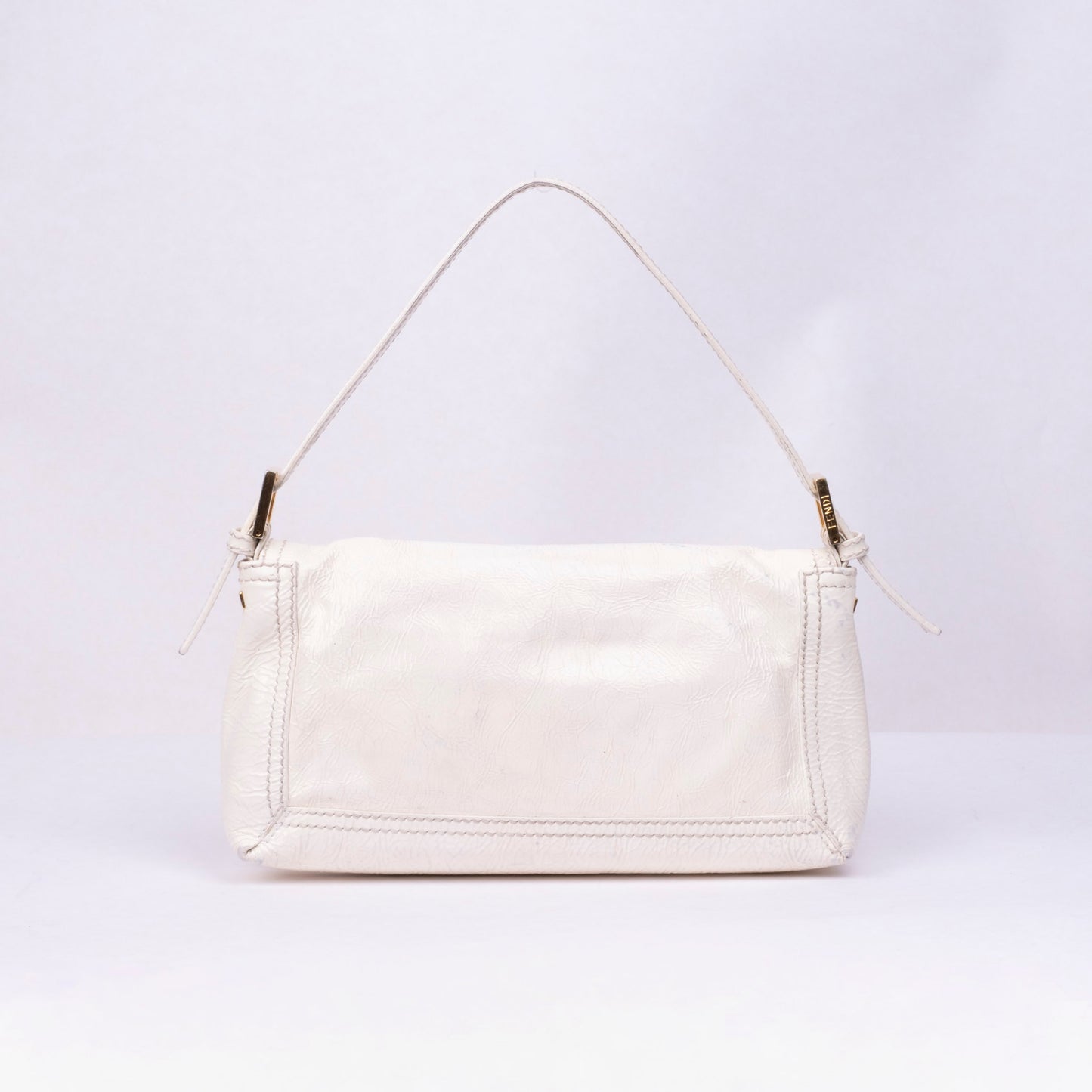 Fendi Cream Patent Leather Baguette Shoulder Bag w/ Crossbody Strap