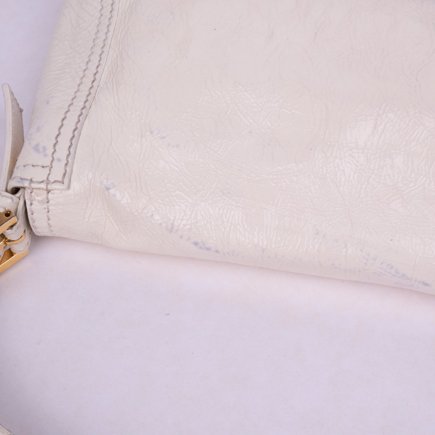Fendi Cream Patent Leather Baguette Shoulder Bag w/ Crossbody Strap