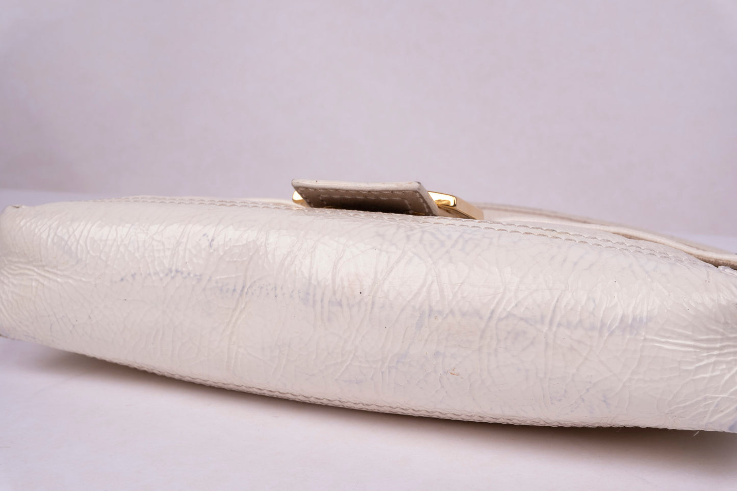 Fendi Cream Patent Leather Baguette Shoulder Bag w/ Crossbody Strap
