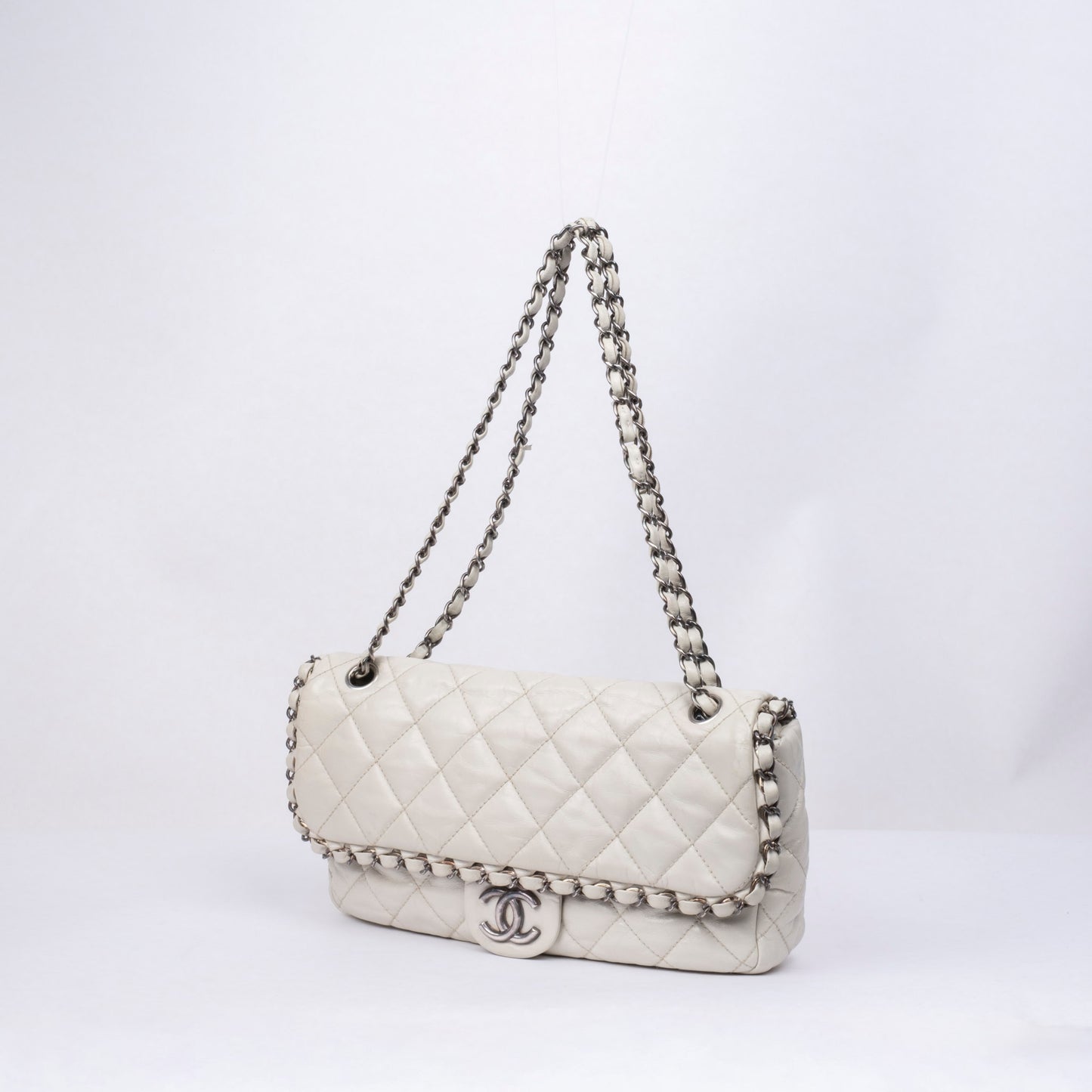 Chanel Cream Leather Quilted Me Chain Flap Bag